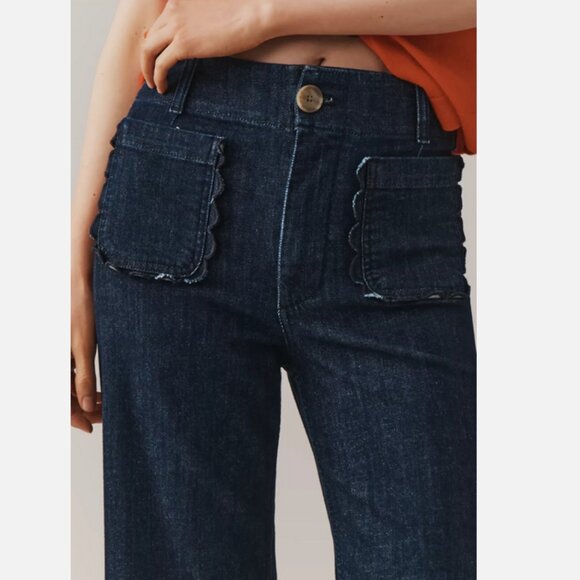 Anthropologie Maeve The Colette Scallop-Pocket Crop Wide-Leg Jeans 28T NWT 28 T - Picture 7 of 7